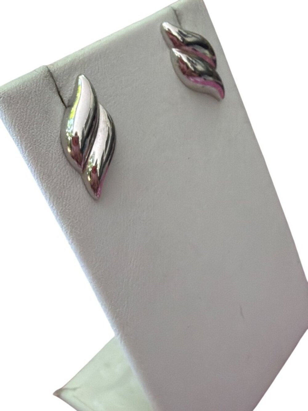 Vintage Monet Silver Tone Wing Stud Pierced Earrings Waves .75" Estate Classic - Picture 2 of 5